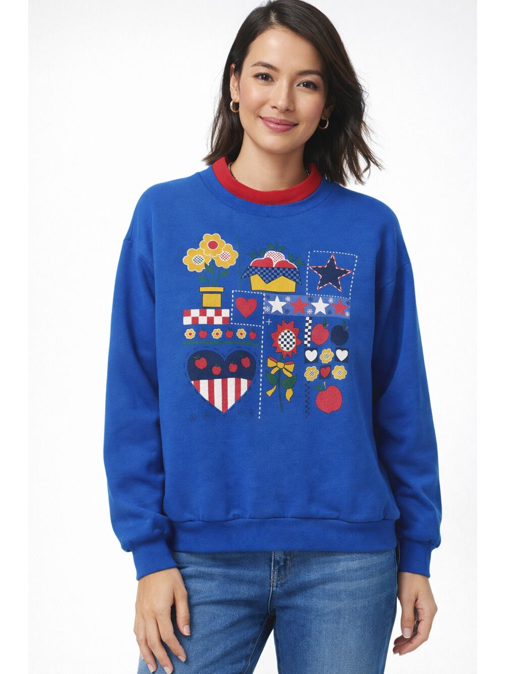 Act III Classics Vintage Americana Sweatshirt Blue Red Womens Large Long Sleeve